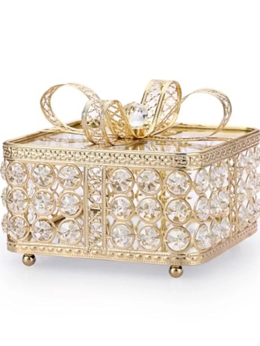 Crystal Mirrored Jewelry Box Gold Treasure Box Bow-knot Keepsake | Jewelry Trink